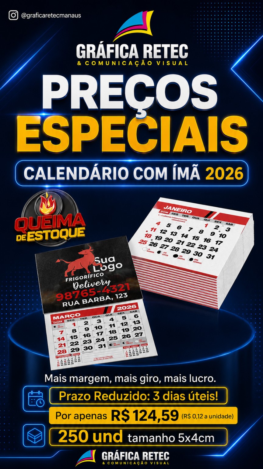 Calendário com ímã 2026