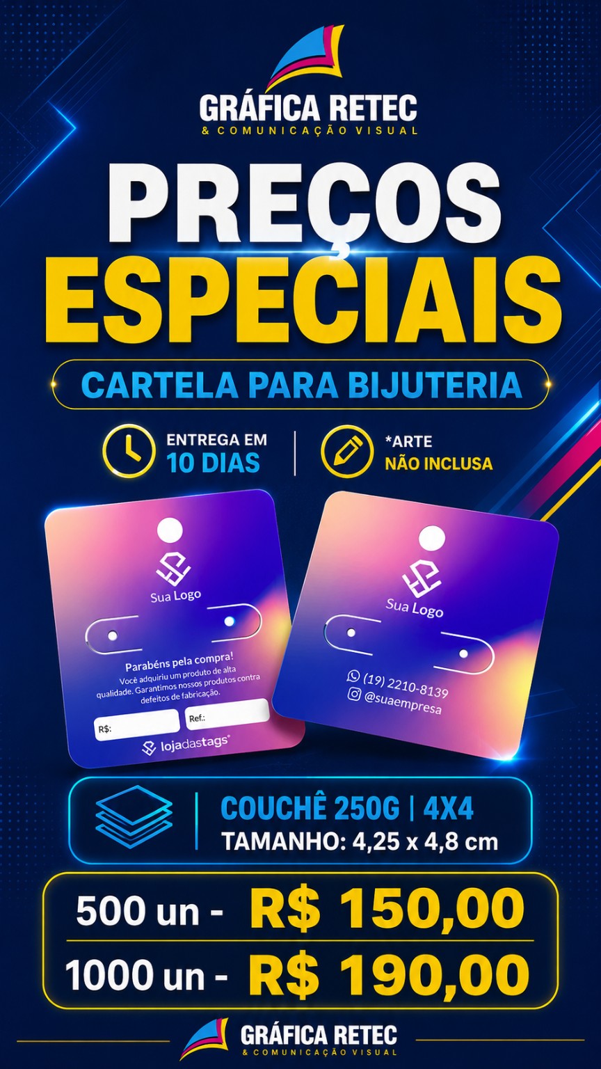 Cartela para bijuteria quadrada 4,25x4,8 cm 4x4
